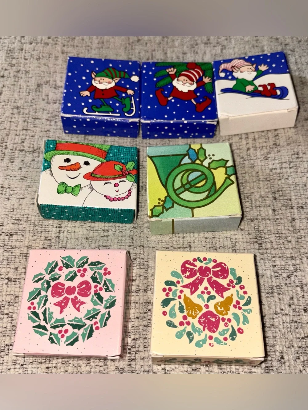 Vintage Avon Christmas Elves at Play, SOUNDS, COUPLES, COUNTRY, Soap Lot 7 Piece